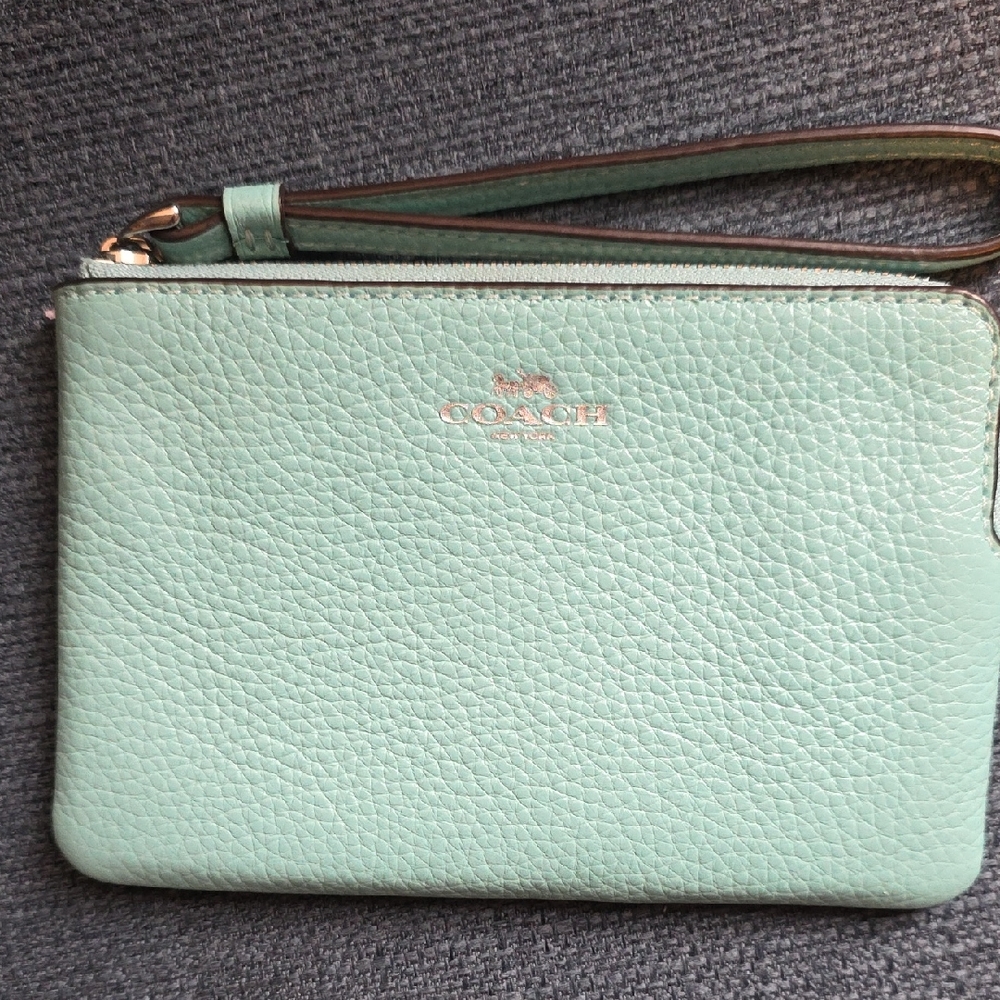 Coach Light Green Leather Wristlet